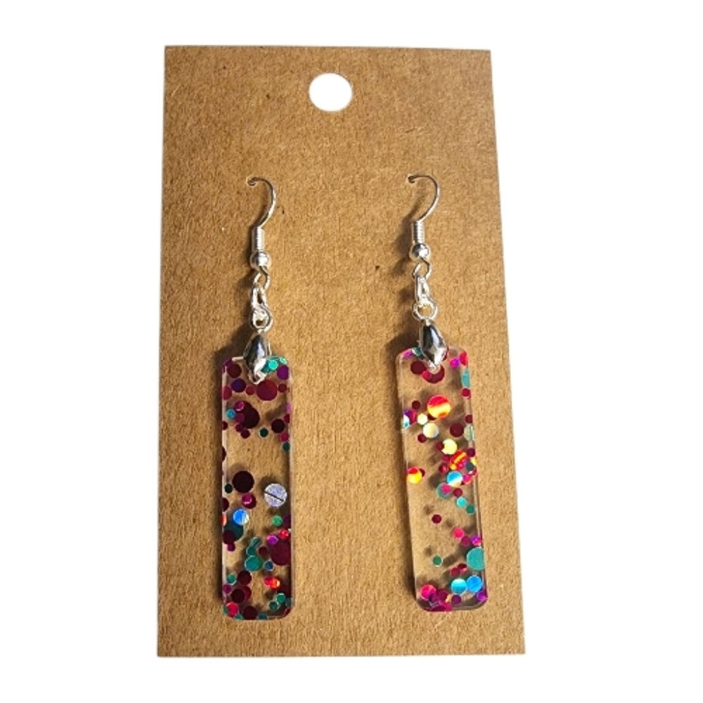 Rainbow Confetti Acrylic Drop Earrings